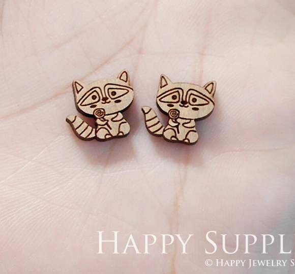 4pcs Handmade Jewelry Making Supplies Wooden Charm, DIY Necklace Earrings Brooch, Laser Cut Raccoon Wooden Charms, Mini Wooden Charms (SWN203)