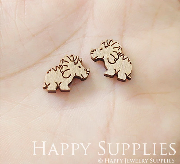 4pcs Handmade Jewelry Making Supplies Wooden Charm, DIY Necklace Earrings Brooch, Laser Cut Rhinoceros Wooden Charms, Mini Wooden Charms (SWN205)