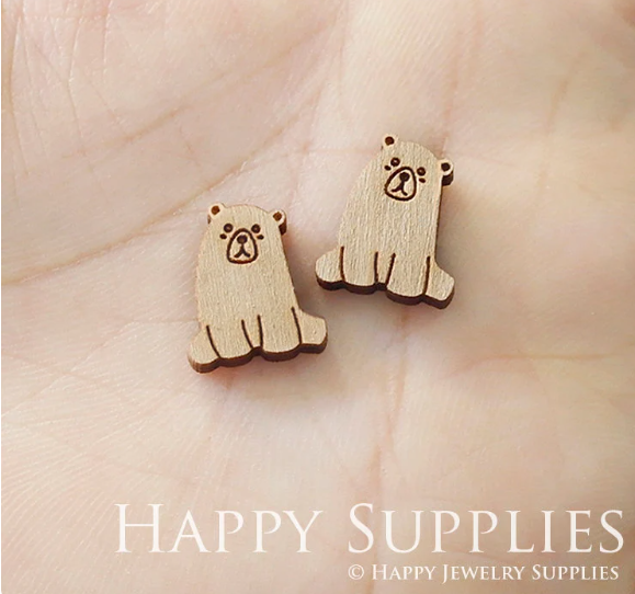 4pcs Handmade Jewelry Making Supplies Wooden Charm, DIY Necklace Earrings Brooch, Laser Cut Bear Wooden Charms, Mini Wooden Charms (SWN206)