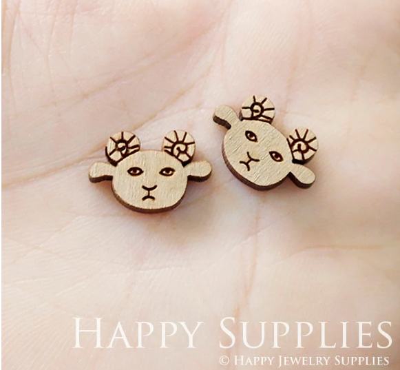 4pcs Handmade Jewelry Making Supplies Wooden Charm, DIY Necklace Earrings Brooch, Laser Cut Sheep Wooden Charms, Mini Wooden Charms (SWN207)
