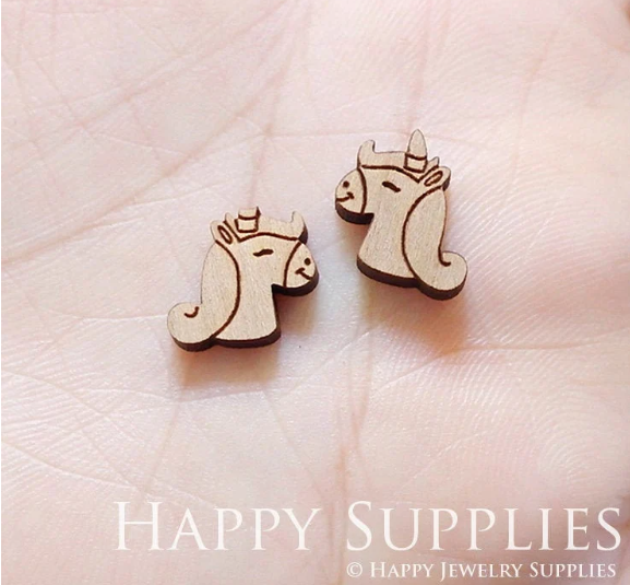 4pcs Handmade Jewelry Making Supplies Wooden Charm, DIY Necklace Earrings Brooch, Laser Cut Unicorn Wooden Charms, Mini Wooden Charms (SWN208)