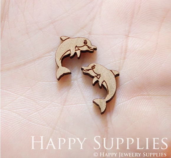 4pcs Handmade Jewelry Making Supplies Wooden Charm, DIY Necklace Earrings Brooch, Laser Cut Dolphins Wooden Charms, Mini Wooden Charms (SWN209)