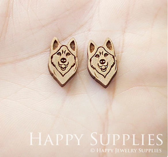 4pcs Handmade Jewelry Making Supplies Wooden Charm, DIY Necklace Earrings Brooch, Laser Cut Wolf Wooden Charms, Mini Wooden Charms (SWN211)