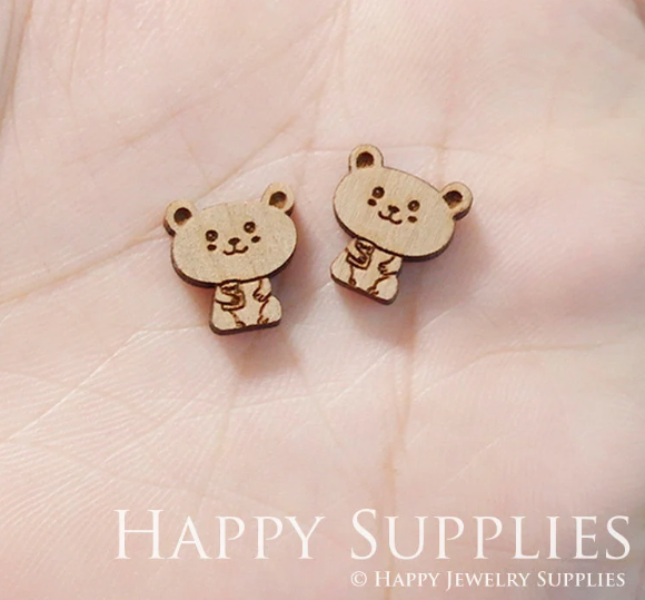 4pcs Handmade Jewelry Making Supplies Wooden Charm, DIY Necklace Earrings Brooch, Laser Cut Bear Wooden Charms, Mini Wooden Charms (SWN212)
