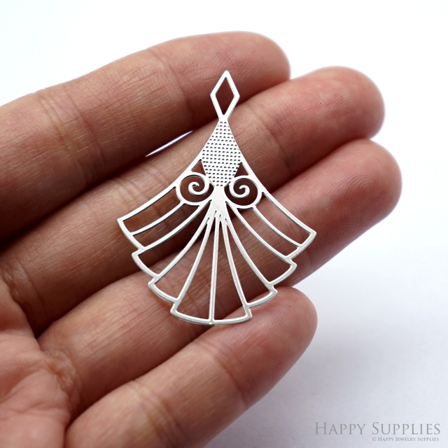 Corroded Stainless Steel Jewelry Charms, Geometric Fan Brass Charms, Earring Charms, Etched Silver Jewelry Pendants, Etched Brass Jewelry Findings, Jewelry Wholesale (SSB1054)