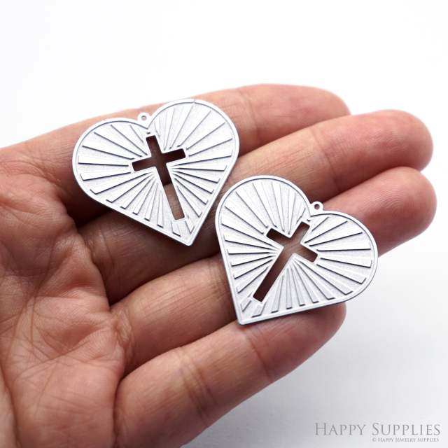 Corroded Stainless Steel Jewelry Charms, Heart Brass Charms, Earring Charms, Etched Silver Jewelry Pendants, Etched Brass Jewelry Findings, Jewelry Wholesale (SSB1046)