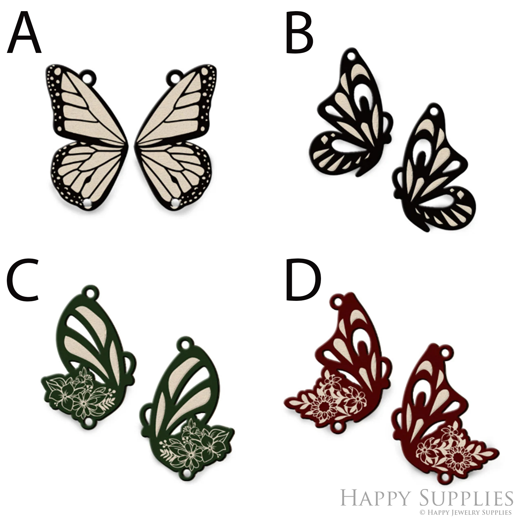 2pcs Handmade Jewelry Making Supplies Beads Cut Wooden Butterfly Wing Charm For DIY Necklace Earring Brooch (CW905)