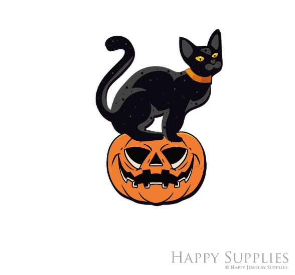 Handmade Jewelry Making Supplies Beads Cut Wooden Halloween Cat Charm For DIY Necklace Earring Brooch (CW1021)