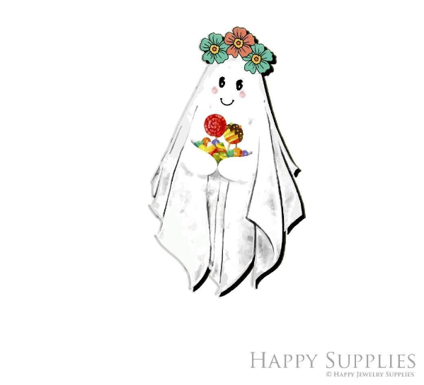 Handmade Jewelry Making Supplies Beads Cut Wooden Ghost Charm For DIY Necklace Earring Brooch (CW1026)