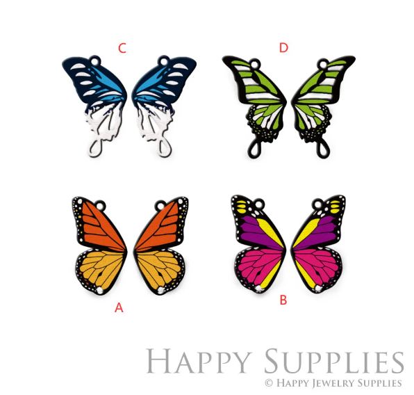 2pcs Handmade Jewelry Making Supplies Beads Cut Wooden Butterfly Wing  Charm For DIY Necklace Earring Brooch (CW903)