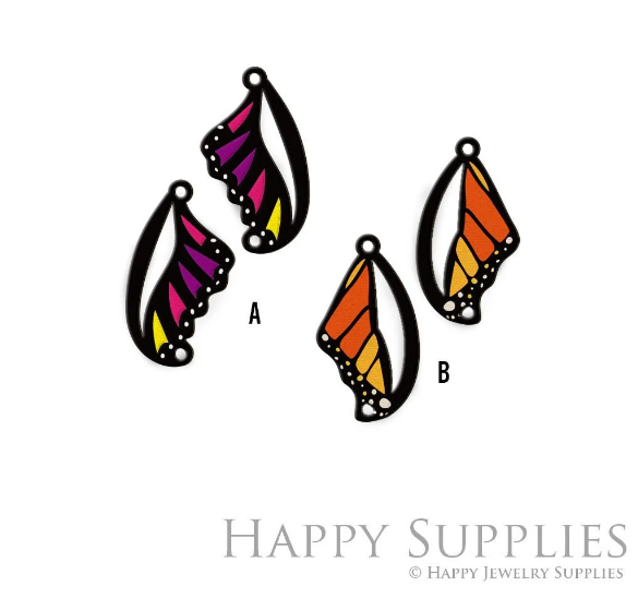 2pcs Handmade Jewelry Making Supplies Beads Cut Wooden Butterfly Wing  Charm For DIY Necklace Earring Brooch (CW904)