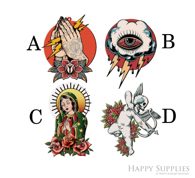 2pcs Handmade Jewelry Making Supplies Beads Cut Wooden Old School Tattoo Charm For DIY Necklace Earring Brooch (CW915)