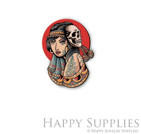 2pcs Handmade Jewelry Making Supplies Beads Cut Wooden Halloween Skull Charm For DIY Necklace Earring Brooch (CW801)