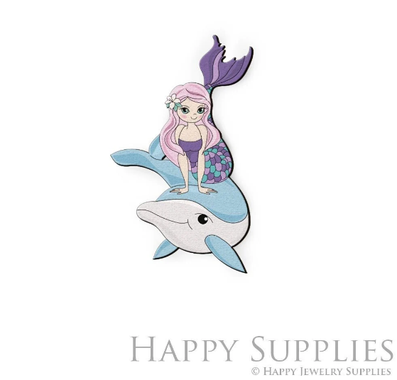 2pcs Handmade Jewelry Making Supplies Beads Cut Wooden Dolphin Charm For DIY Necklace Earring Brooch (CW804)
