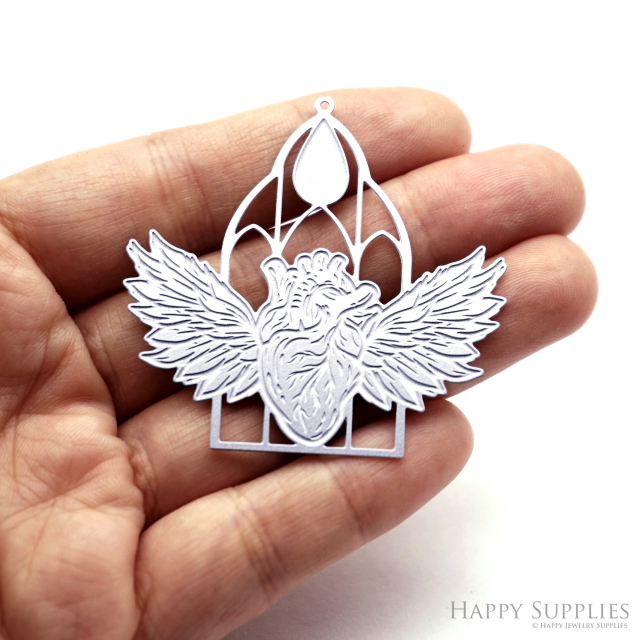 Corroded Stainless Steel Jewelry Charms, Heart Brass Charms, Earring Charms, Etched Silver Jewelry Pendants, Etched Brass Jewelry Findings, Jewelry Wholesale (SSB1077)