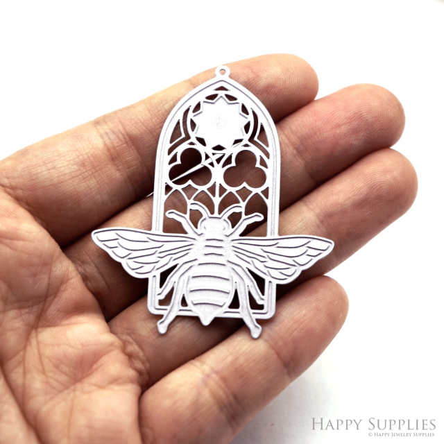 Corroded Stainless Steel Jewelry Charms, Bee Brass Charms, Earring Charms, Etched Silver Jewelry Pendants, Etched Brass Jewelry Findings, Jewelry Wholesale (SSB1084)