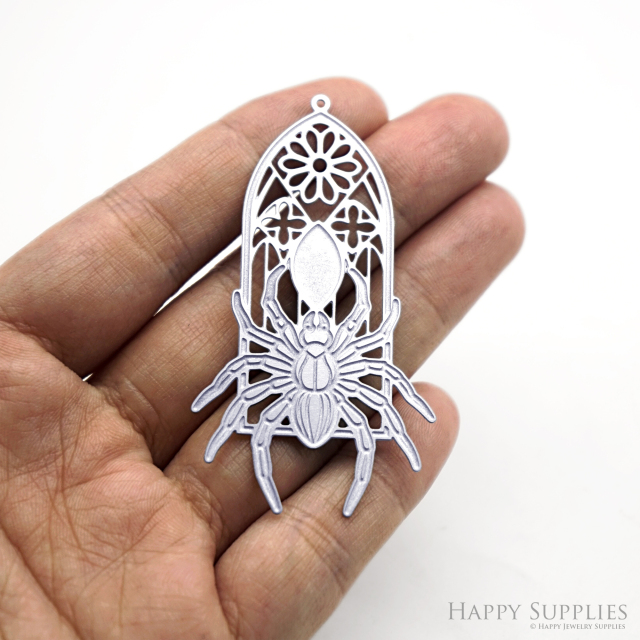 Corroded Stainless Steel Jewelry Charms, Spiders Brass Charms, Earring Charms, Etched Silver Jewelry Pendants, Etched Brass Jewelry Findings, Jewelry Wholesale (SSB1085)