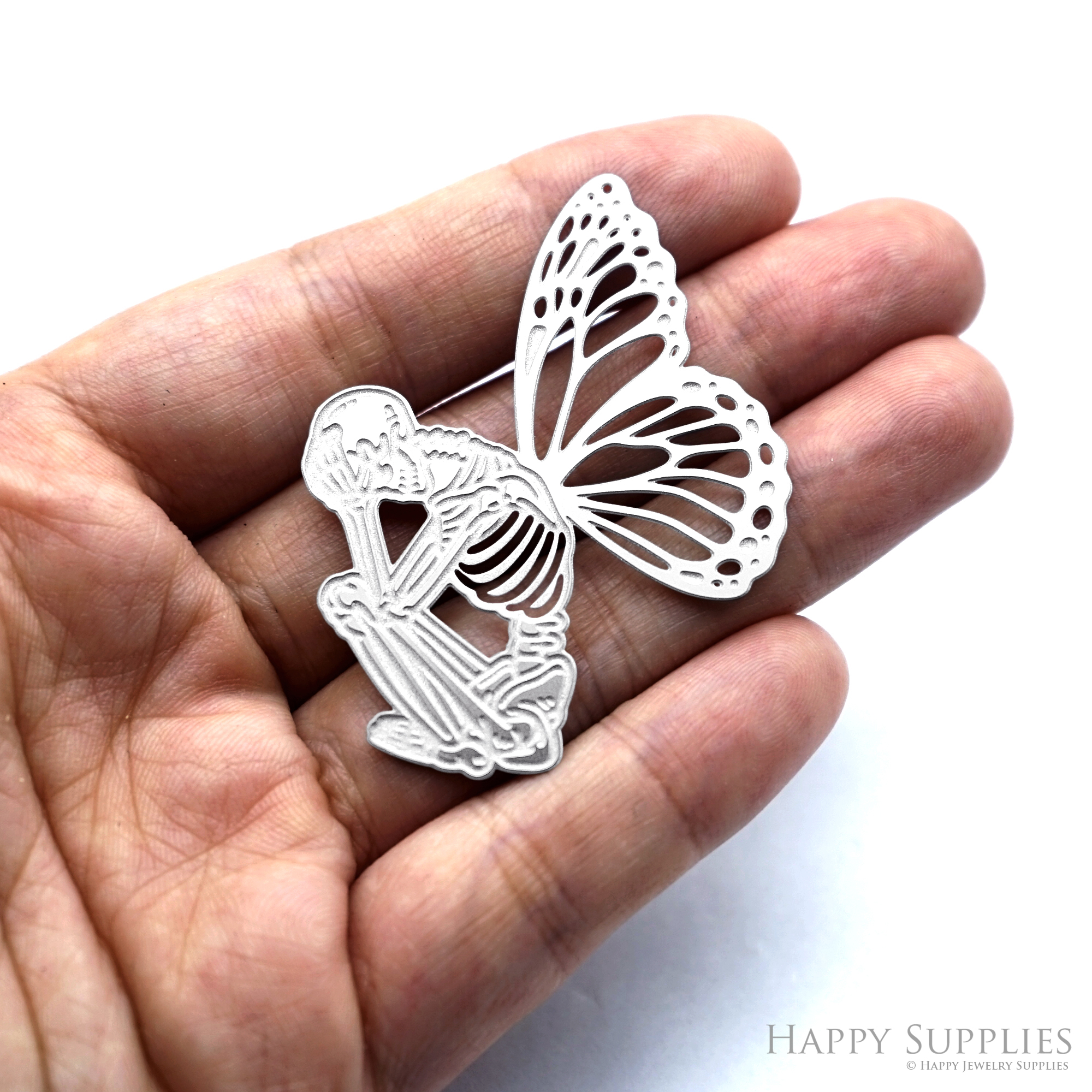 Corroded Stainless Steel Jewelry Charms, Skull Halloween Brass Charms, Earring Charms, Etched Silver Jewelry Pendants, Etched Brass Jewelry Findings, Jewelry Wholesale (SSB1089)