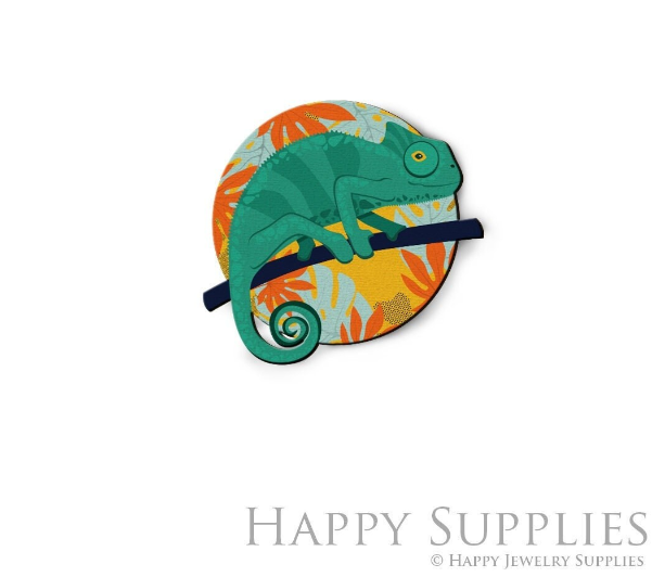 2pcs Handmade Jewelry Making Supplies Beads Cut Wooden Chameleon Charm For DIY Necklace Earring Brooch (CW822)