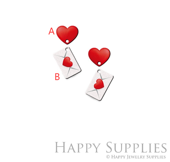 2pcs Handmade Jewelry Making Supplies Beads Cut Wooden Heart Charm For DIY Necklace Earring Brooch (CW827)