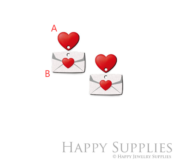 2pcs Handmade Jewelry Making Supplies Beads Cut Wooden Heart Charm For DIY Necklace Earring Brooch (CW828)