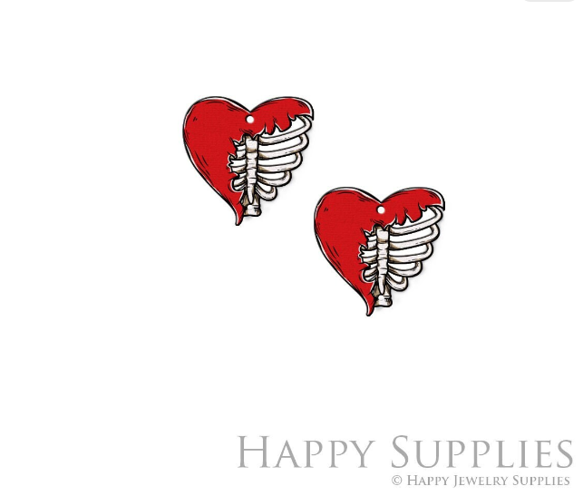 2pcs Handmade Jewelry Making Supplies Beads Cut Wooden Heart Charm For DIY Necklace Earring Brooch (CW830)