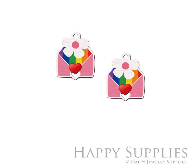 2pcs Handmade Jewelry Making Supplies Beads Cut Wooden Heart Flower Charm For DIY Necklace Earring Brooch (CW833)