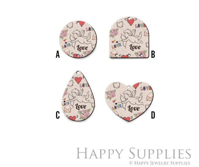 2pcs Handmade Jewelry Making Supplies Beads Cut Wooden Heart Angel Charm For DIY Necklace Earring Brooch (CW847)