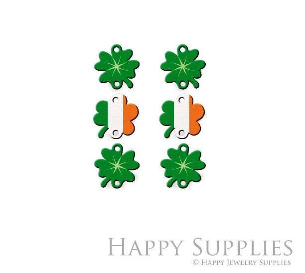6pcs(1set) Handmade Jewelry Making Supplies Beads Cut Wooden St Patrick's Day Charm For DIY Necklace Earring Brooch (CW849)