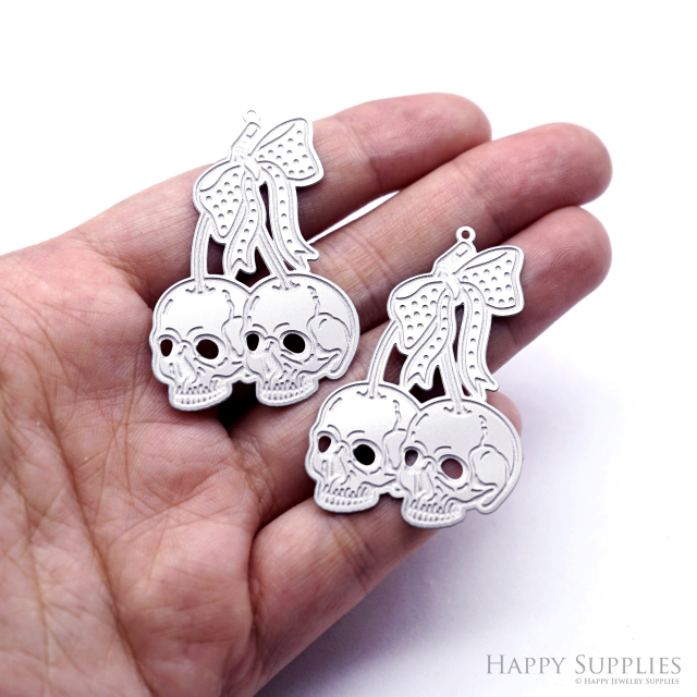 Corroded Stainless Steel Jewelry Charms, Skull Halloween Brass Charms, Earring Charms, Etched Silver Jewelry Pendants, Etched Brass Jewelry Findings, Jewelry Wholesale (SSB1094)