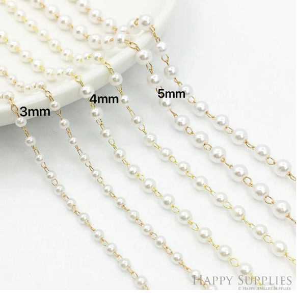 Pearl Chain for jewelry making 3mm/4mm/5mm, Silver/Gold plated Brass Chain with Pearl, Pearl Chains DIY Choker Supply (TR124)