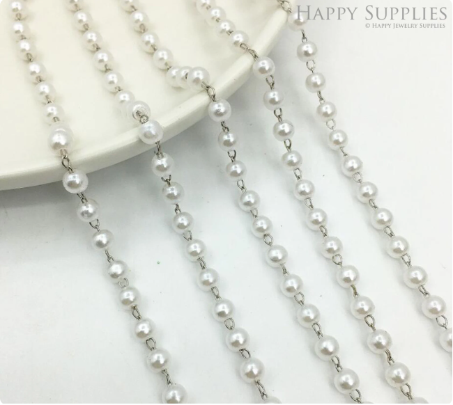 Pearl Chain for jewelry making 3mm/4mm/5mm, Silver/Gold plated Brass Chain with Pearl, Pearl Chains DIY Choker Supply (TR124)