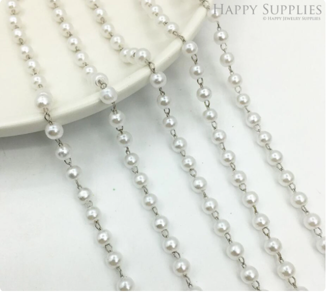 Pearl Chain for jewelry making 3mm/4mm/5mm, Silver/Gold plated Brass Chain with Pearl, Pearl Chains DIY Choker Supply (TR124)