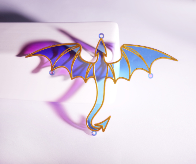 2pcs Big Rainbow Pterosaur Charm, Brass Prism Charm, Iridescent Flying Dragon Light Catcher, for DIY Suncatchers, Window Hanging Decor (Q010)