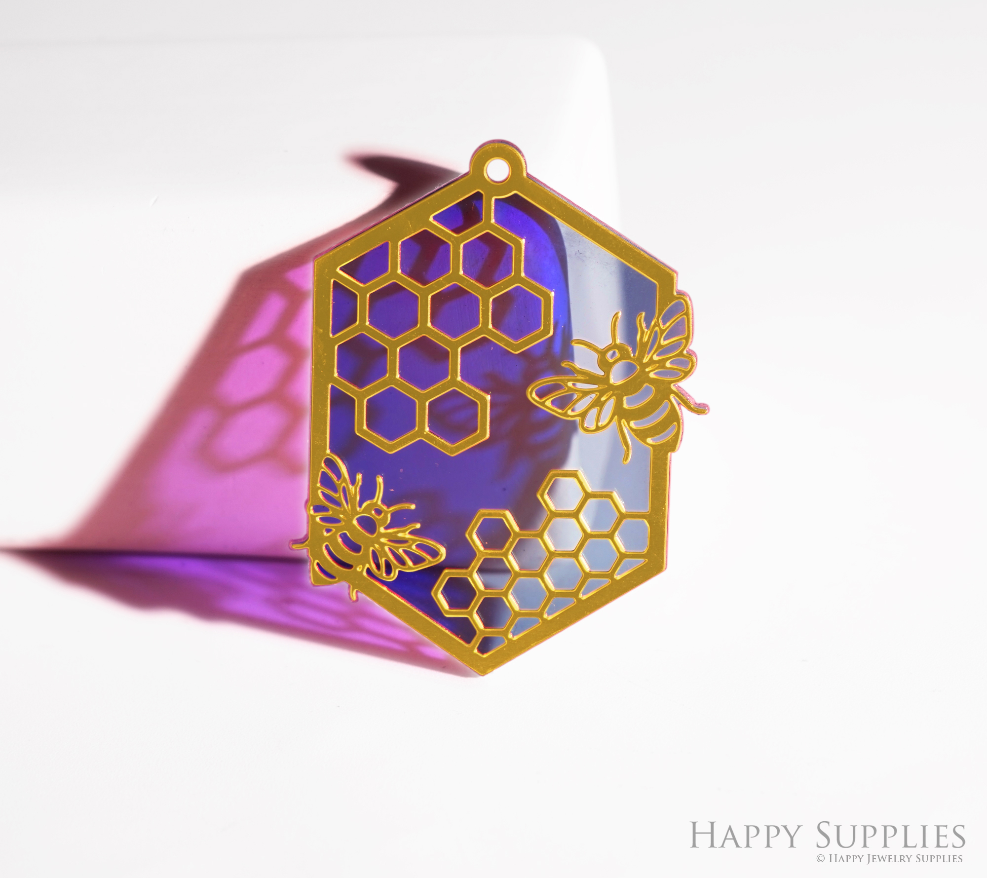 2pcs Rainbow Honeycomb Charm, Brass Prism Charm, Iridescent Honeycomb Pendant, Honeycomb with Bee Connector, DIY Jewelry Making Supplie (Q033)