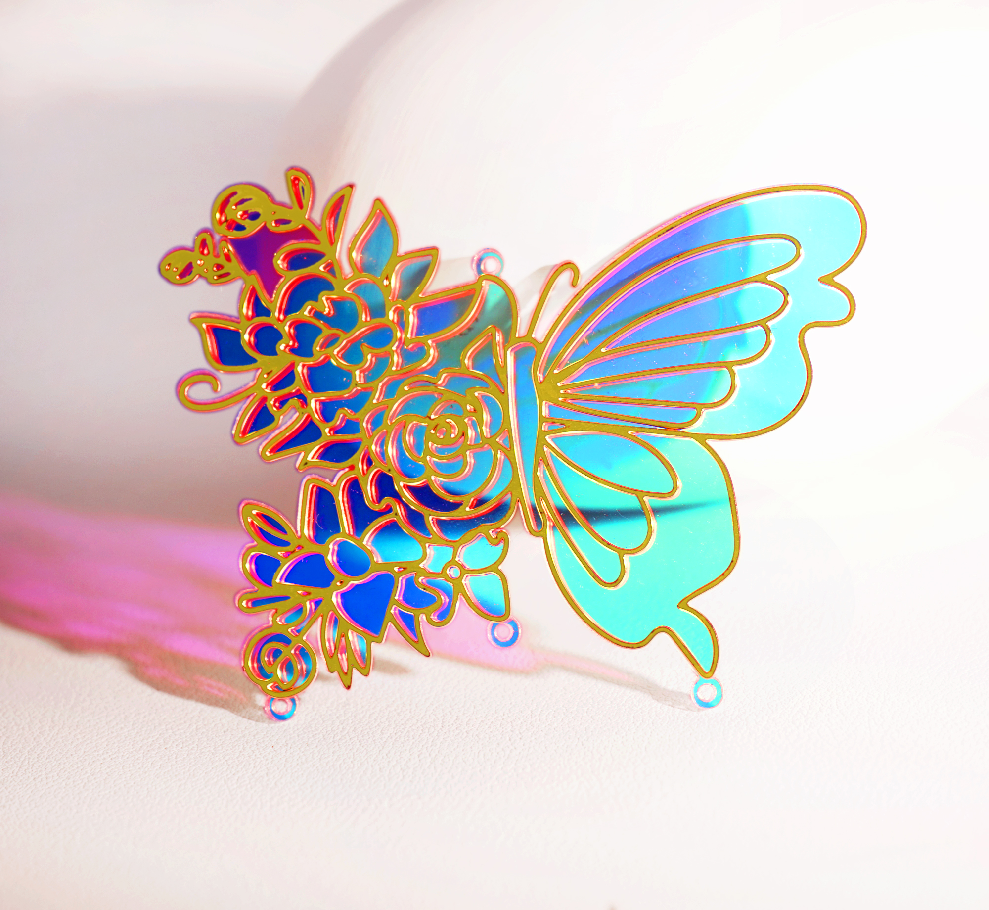 2pcs Big Rainbow Butterfly Charm,Brass Prism Charm, Iridescent Flowers Light Catcher,AB Aurora Borealis Prism Rainbow, Moth DIY Suncatchers (Q04)