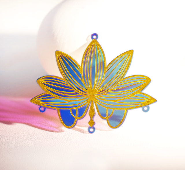 2pcs Big Rainbow Lotus Charm, Brass Prism Charm, Iridescent Lotus Light Catcher, Hollow Lotus for DIY Suncatchers, Window Hanging Decor(Q02)