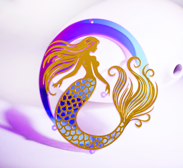 2pcs Big Rainbow Mermaid Charm,Brass Prism Charm,Iridescent Sea-maid Light Catcher,Hollow Mermaid for DIY Suncatchers, Window Hanging Decor (Q01)
