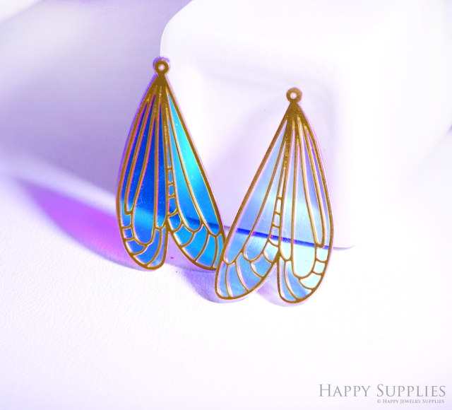 2pcs Rainbow Wing Charm, Brass Prism Charm, Iridescent Wings Pendant, Dragonfly & Butterfly Wings Connector, DIY Suncatcher, DIY Jewelry Making Supplie (Q1425)