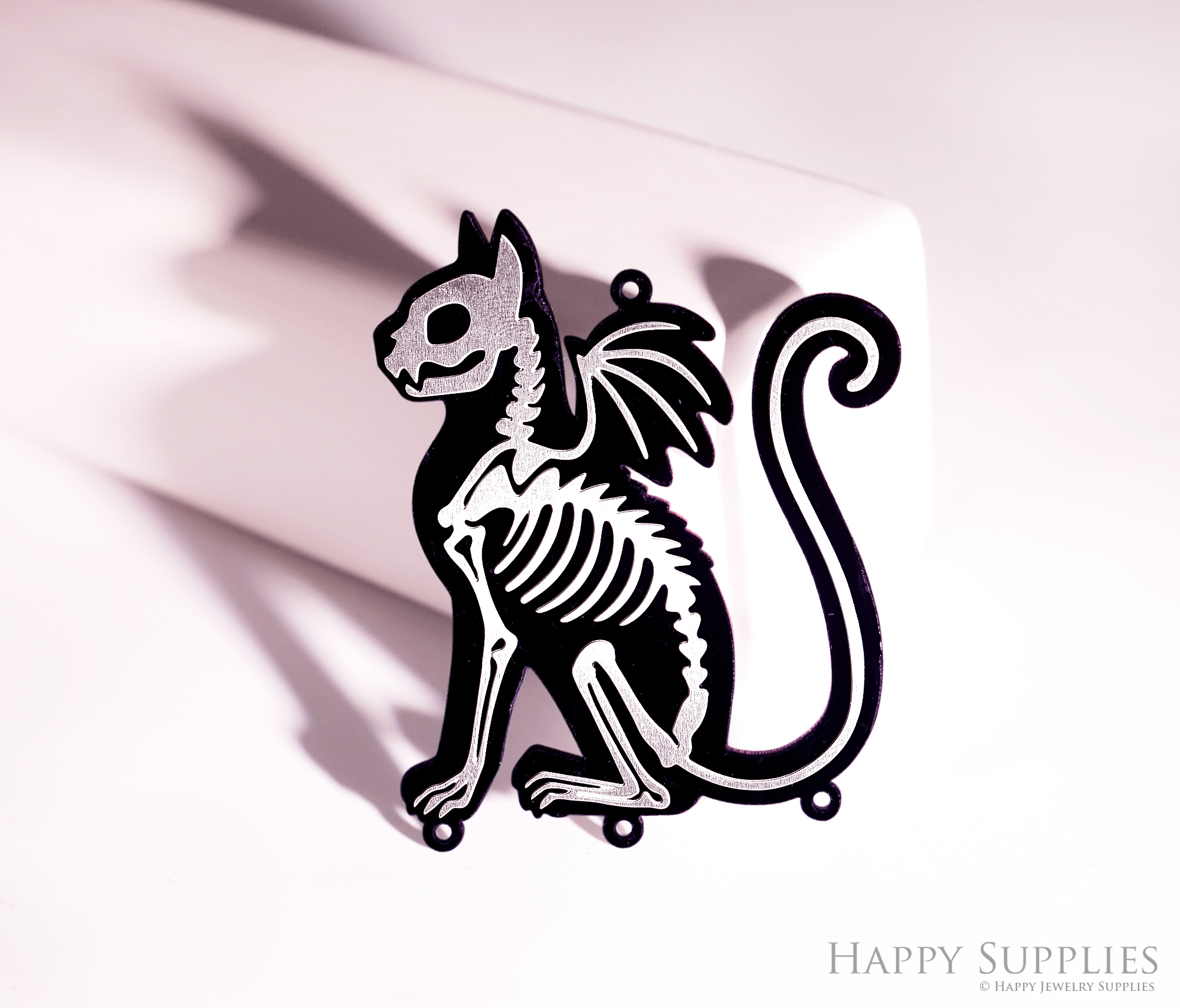 2pcs Rainbow Cat Charm, Brass Prism Charm, Iridescent Cat Pendant, Skull Cat Connector, DIY Suncatcher, DIY Jewelry Making Supplie (Q024)