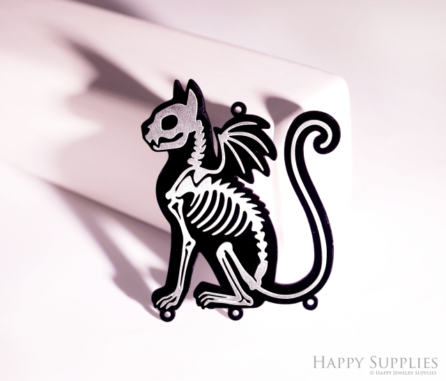 2pcs Rainbow Cat Charm, Brass Prism Charm, Iridescent Cat Pendant, Skull Cat Connector, DIY Suncatcher, DIY Jewelry Making Supplie (Q024)