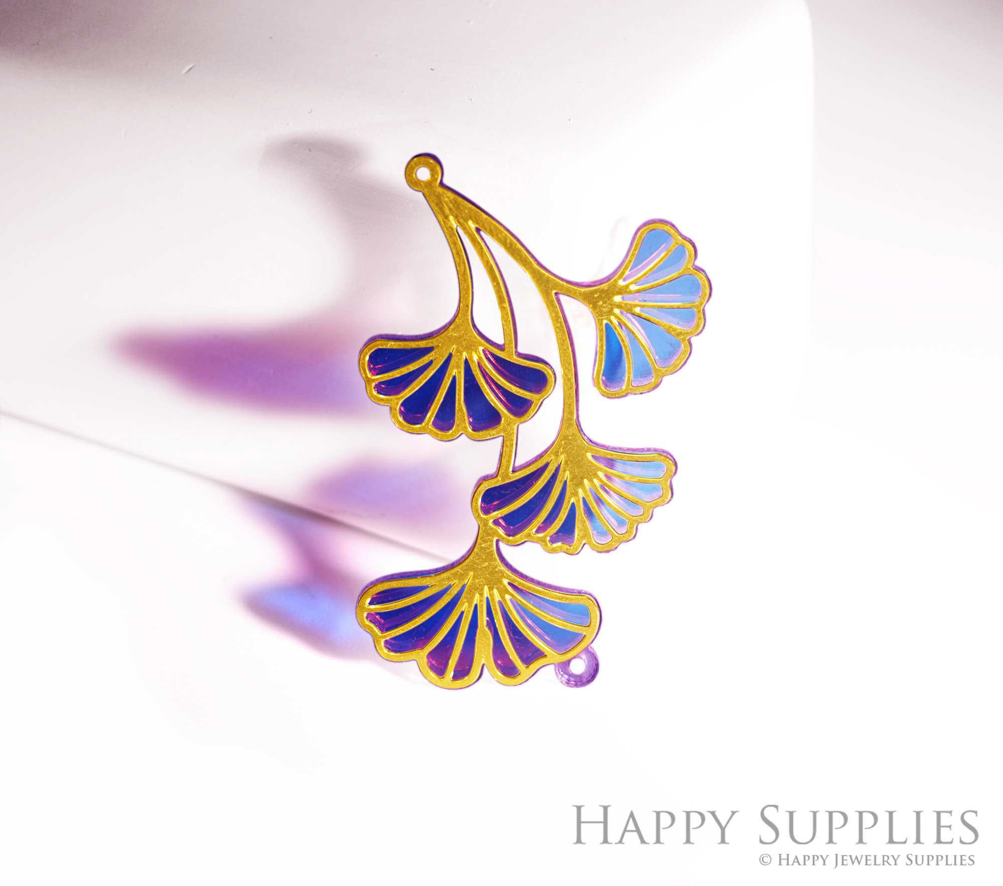 2pcs Rainbow Ginkgo Leaf  Charm, Brass Prism Charm, Iridescent Ginkgo Leaf Pendant, Ginkgo Leaf Connector, DIY Suncatcher, DIY Jewelry Making Supplie (Q2937)