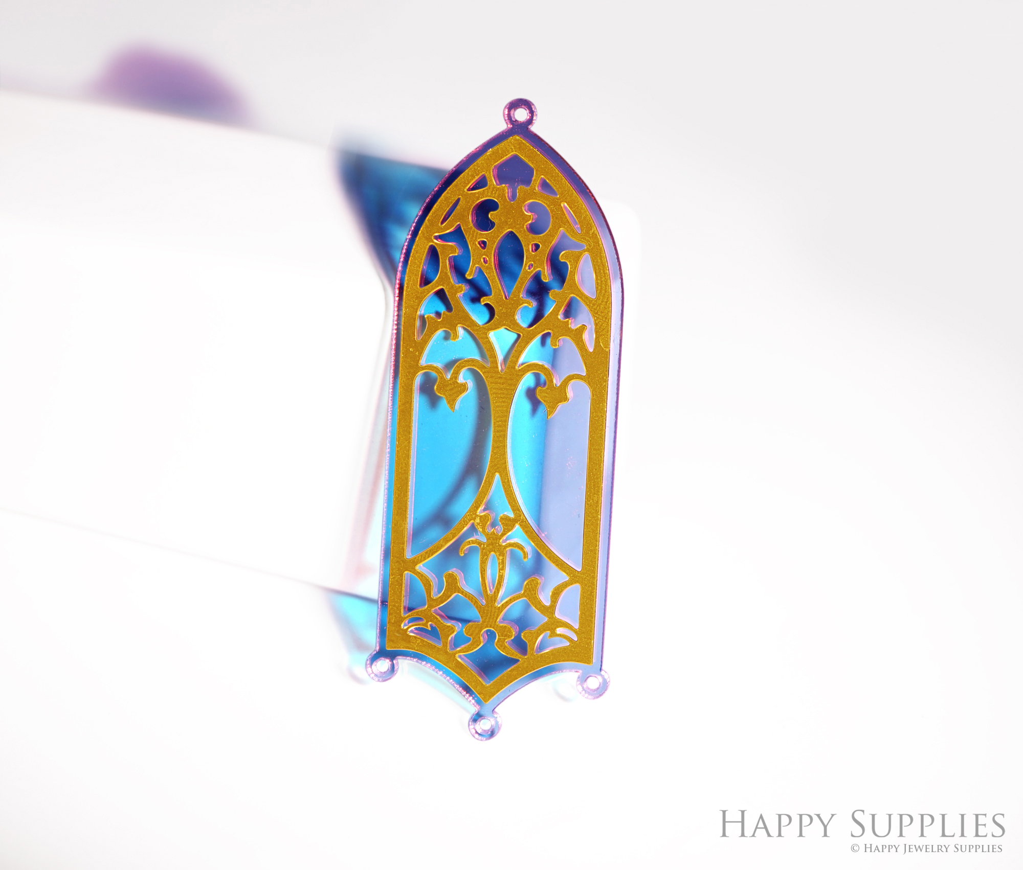 2pcs Rainbow Gothic Cathedral Window Charm, Brass Prism Charm, Iridescent Gothic Cathedral Window Pendant, Gothic Cathedral Window Connector, DIY Jewelry Making Supplie (Q035)