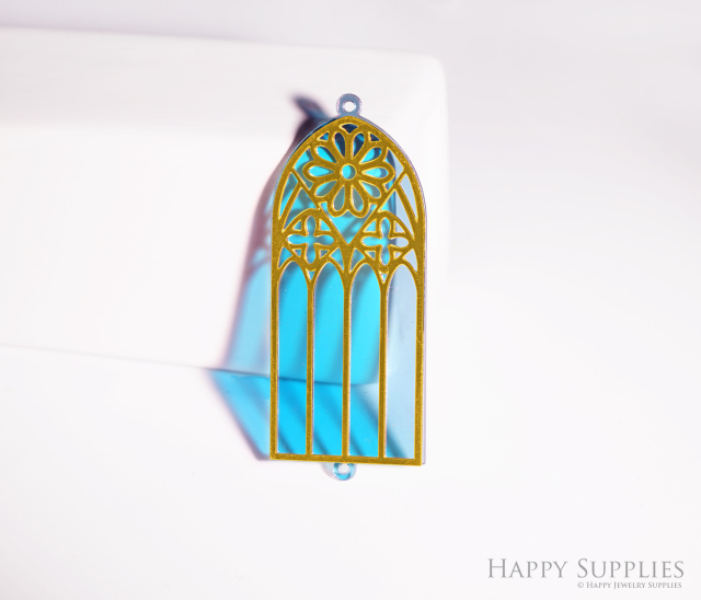2pcs Rainbow Gothic Cathedral Window Charm, Brass Prism Charm, Iridescent Gothic Cathedral Window Pendant, Gothic Cathedral Window Connector, DIY Jewelry Making Supplie (Q036)