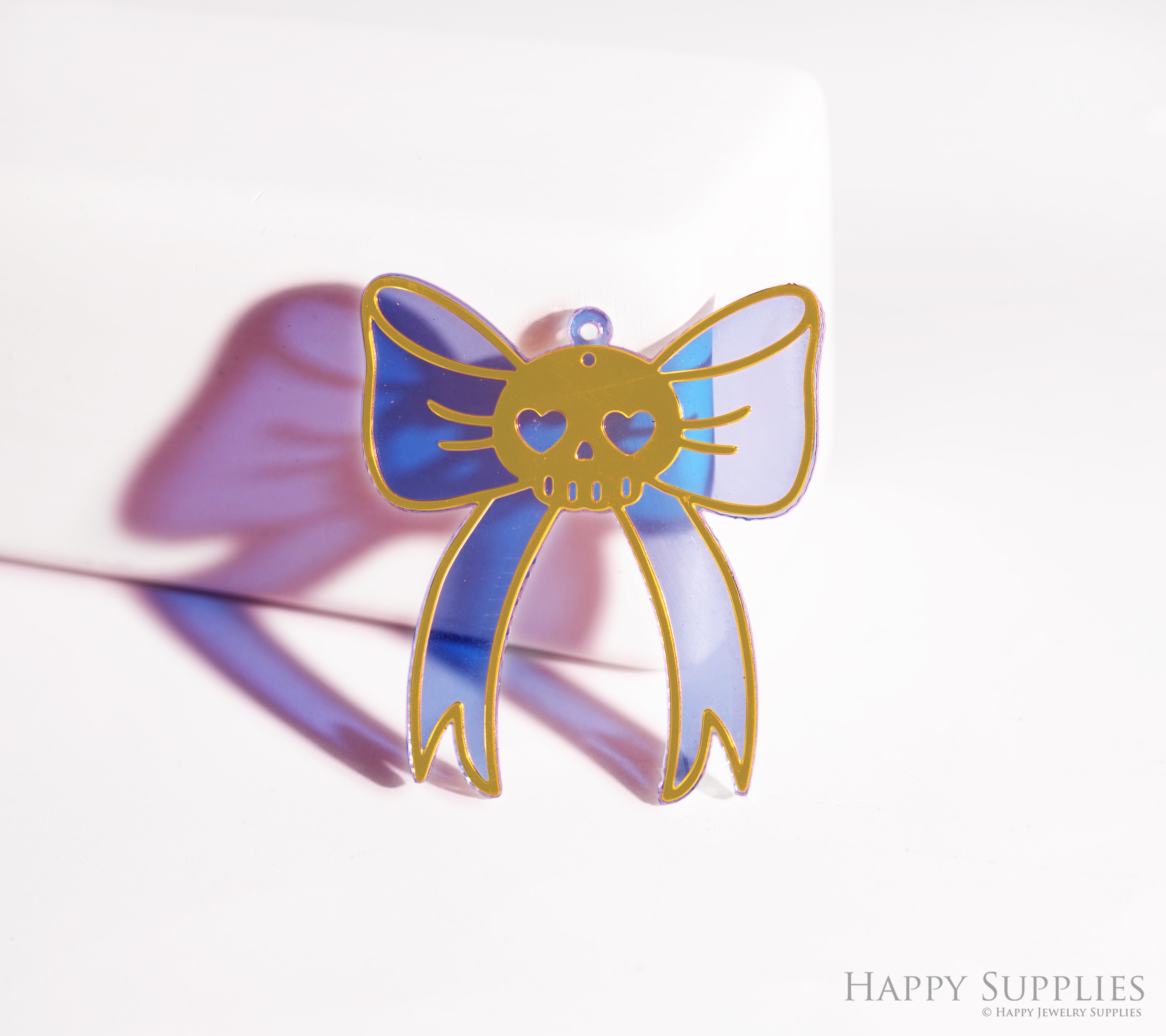 2pcs Rainbow Ghost Skull Bow Charm, Brass Prism Charm, Iridescent Ghost Skull Bow Pendant, Ghost Skull Bow Connector, DIY Suncatcher, DIY Jewelry Making Supplie (Q019)