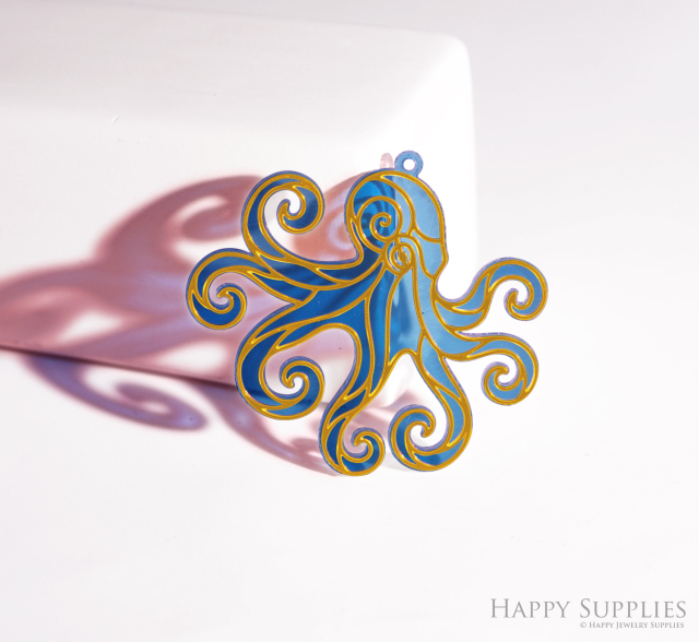 2pcs Rainbow Octopus Charm, Brass Prism Charm,Iridescent Halloween Pendant, Octopus Connector, DIY Jewelry Making Supplie, Sun catcher (Q039)