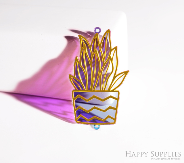 2pcs Rainbow Potted Plant Charm, Brass Prism Charm, Iridescent Pot Plant Pendant, Potted Plant Connector, DIY Jewelry Making Supplie (Q029)