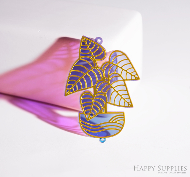 2pcs Rainbow Potted Plant Charm, Brass Prism Charm, Iridescent Pot Plant Pendant, Potted Plant Connector, DIY Jewelry Making Supplie (Q030)