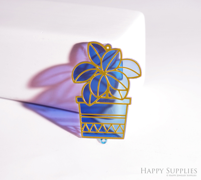 2pcs Rainbow Potted Plant Charm, Brass Prism Charm, Iridescent Pot Plant Pendant, Potted Plant Connector, DIY Jewelry Making Supplie (Q031)
