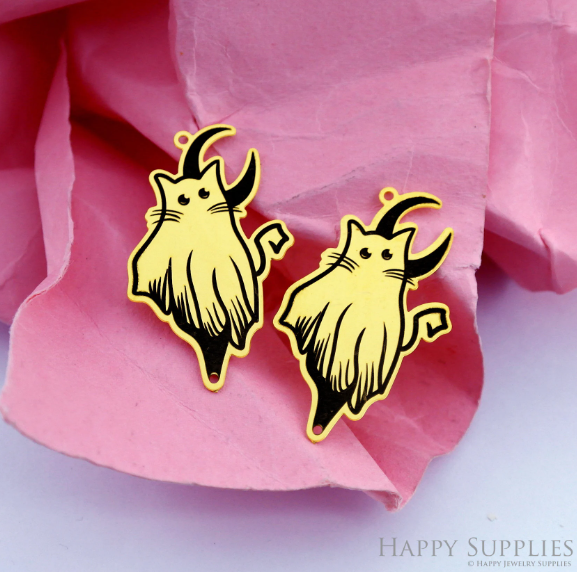 Making Jewelry Findings Stainless Steel Bead Metal Pendant Laser Cut Engraved Black Cat Charms For DIY Necklace Earrings (ESD387)